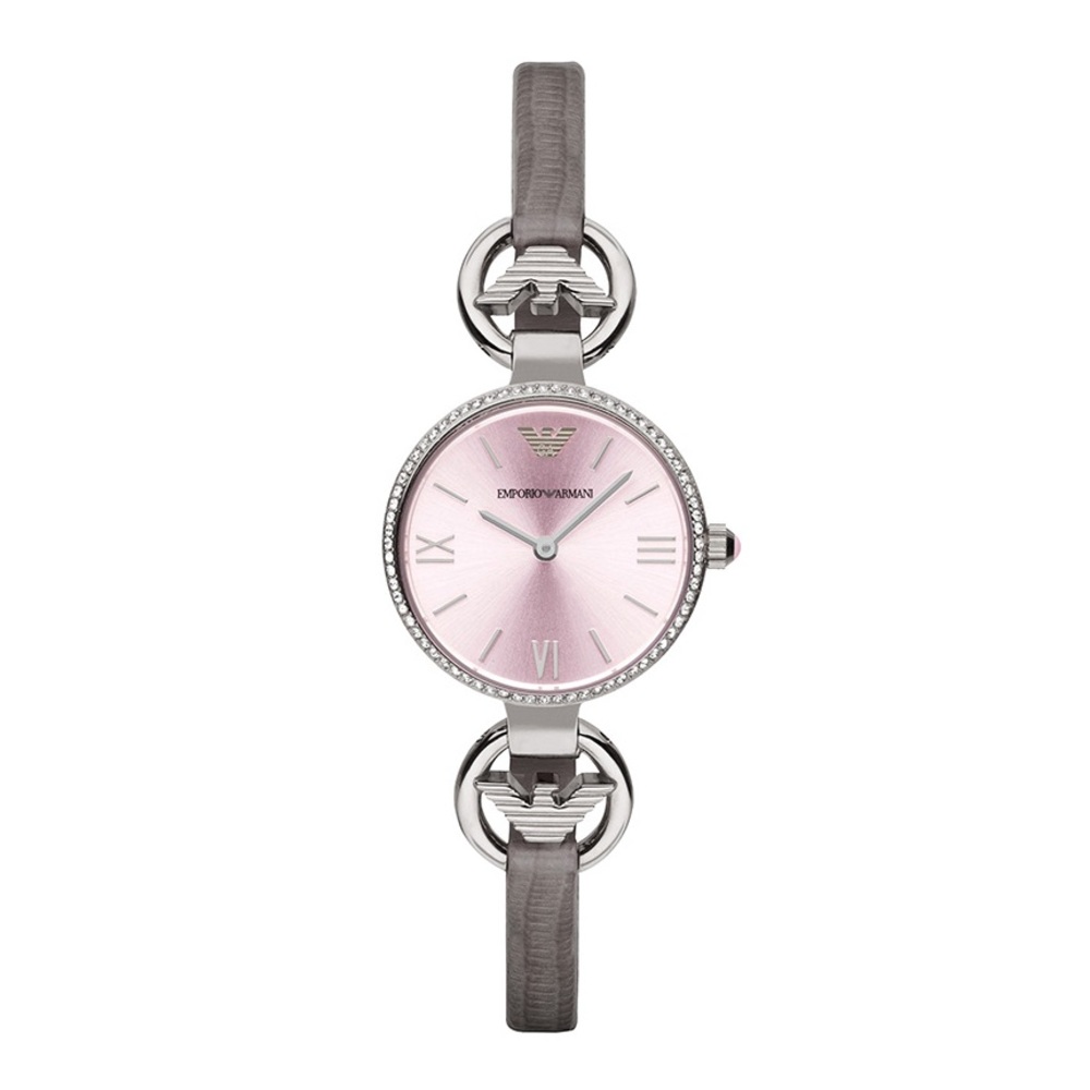 New Emporio Armani Lady’s Pink Dial Watch with leather Strap 28mm